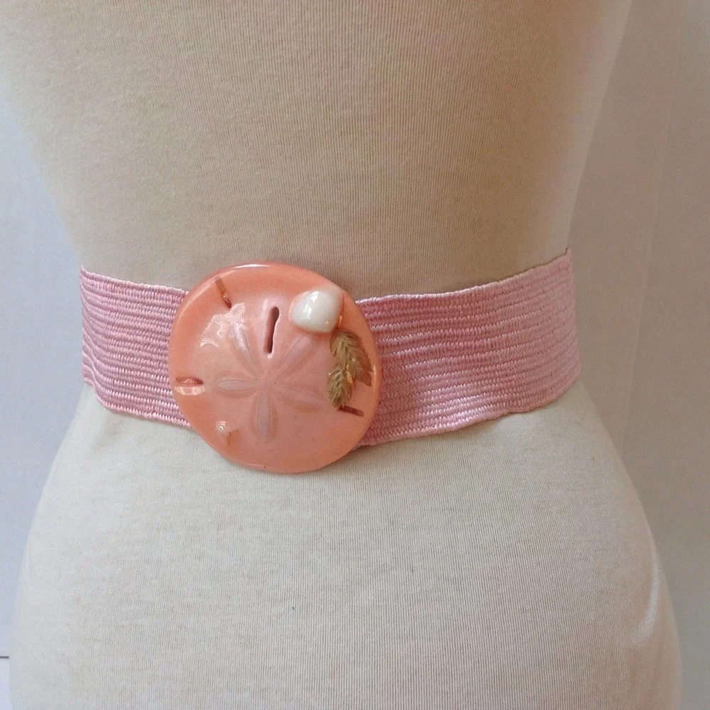 Vintage Pink Sand Dollar Belt Acrylic Shell Buckle